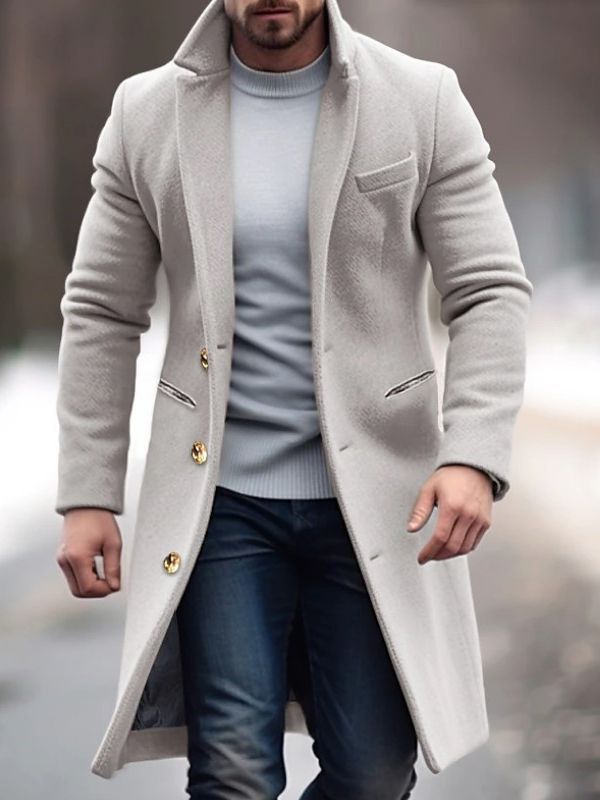 Freya Men's Winter Coat – Long-Line Silhouette, Handy Handy Pockets, Button-Up Front & Tailored Fit