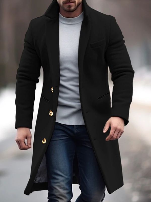 Freya Men's Winter Coat – Long-Line Silhouette, Handy Handy Pockets, Button-Up Front & Tailored Fit