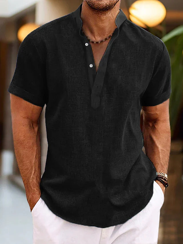 Gideon Men's Linen Shirt – Breathable Summer Shirt with Henley Collar & Short-Sleeve Design