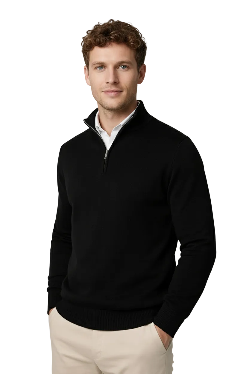 Tate Men's Half-Zip Sweater – Mandarin Collar, Plush Knit & Smart-Casual Style