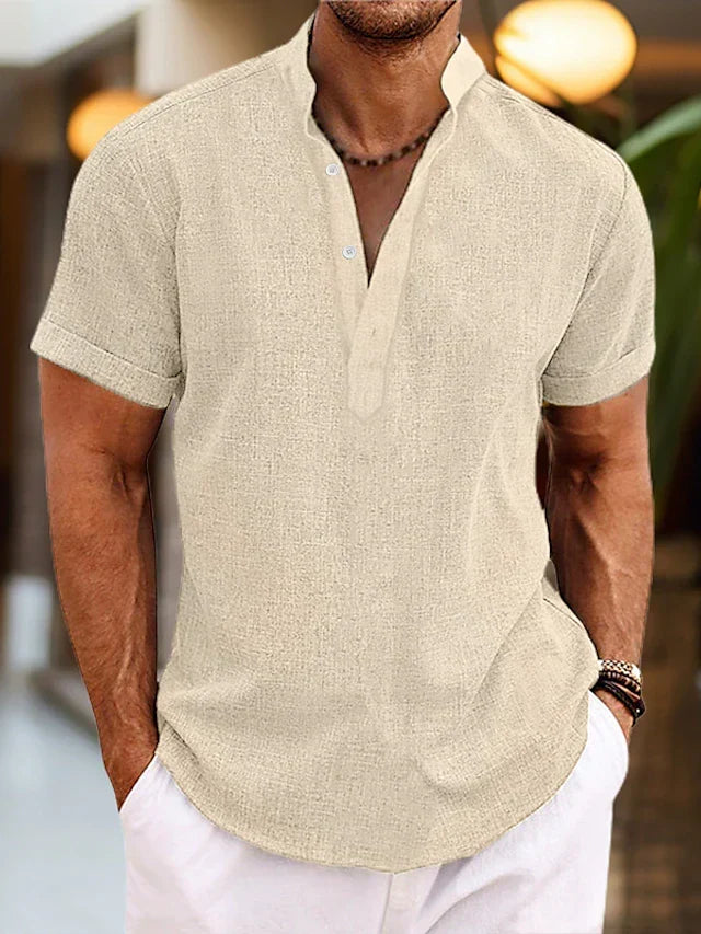 Gideon Men's Linen Shirt – Breathable Summer Shirt with Henley Collar & Short-Sleeve Design