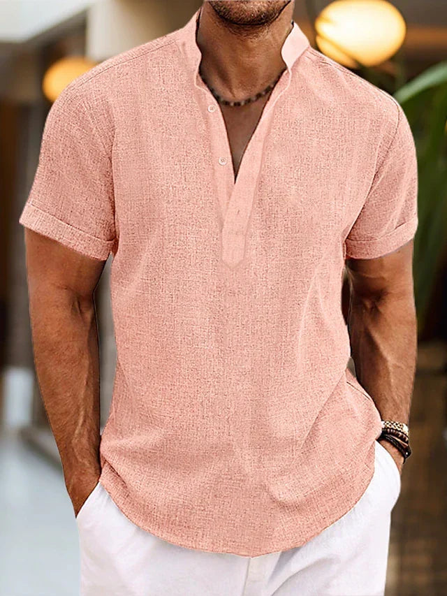Gideon Men's Linen Shirt – Breathable Summer Shirt with Henley Collar & Short-Sleeve Design