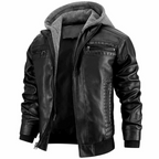 Bellamy Men's Leather Jacket – Retro Biker Style with Hood & Zip Closure