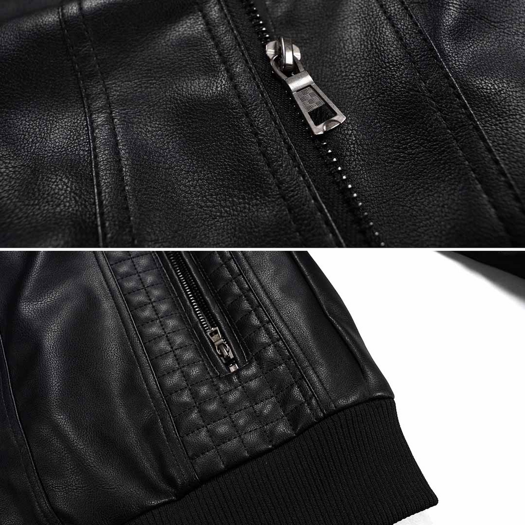 Bellamy Men's Leather Jacket – Retro Biker Style with Hood & Zip Closure