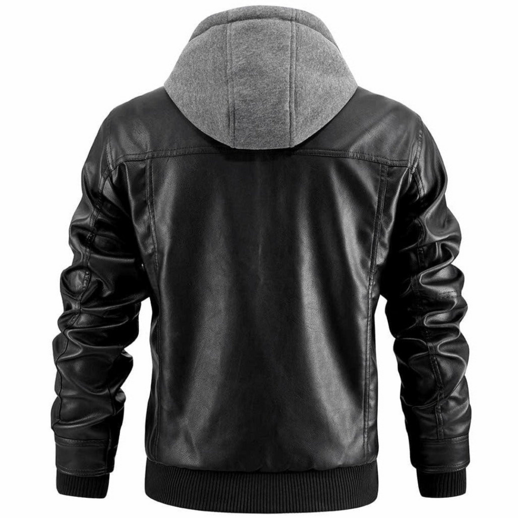 Bellamy Men's Leather Jacket – Retro Biker Style with Hood & Zip Closure