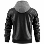 Bellamy Men's Leather Jacket – Retro Biker Style with Hood & Zip Closure